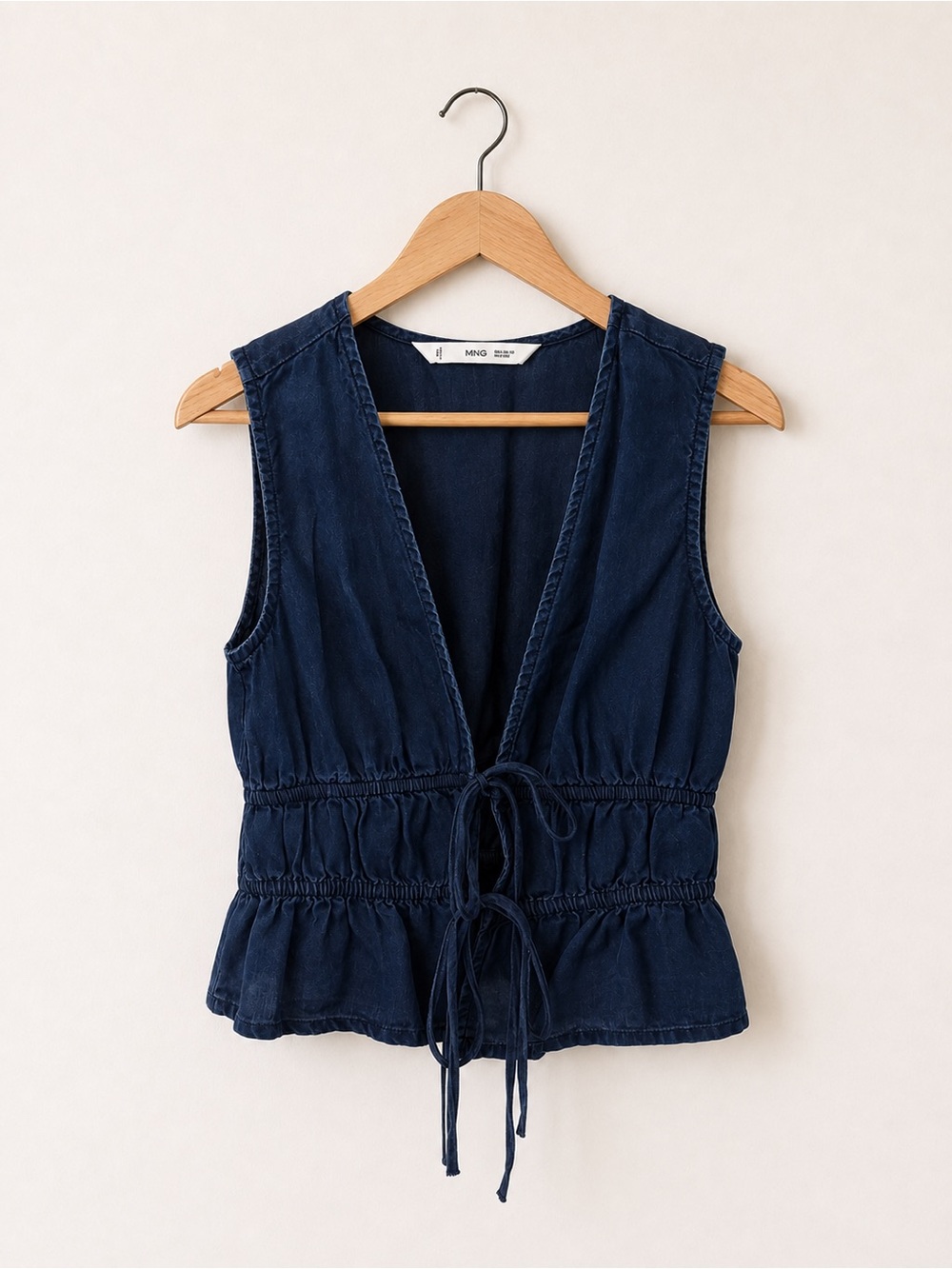 Mango Navy V-Neck Tie-Front Sleeveless Peplum Camisole